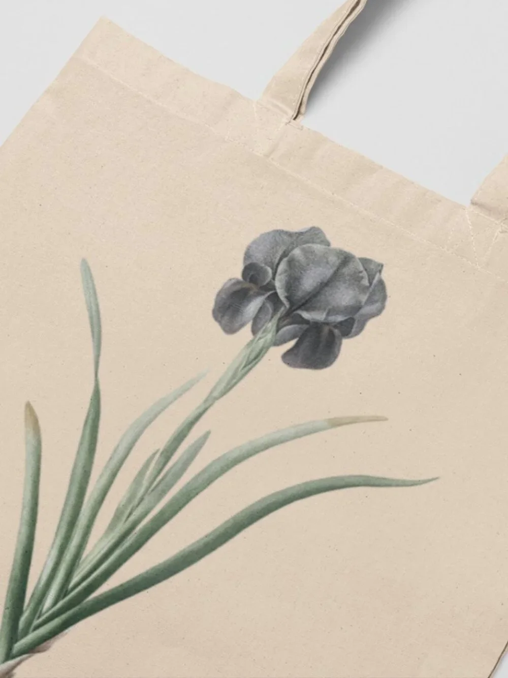 Mourning Iris Vintage Floral Print Graphic Canvas Tote Bag